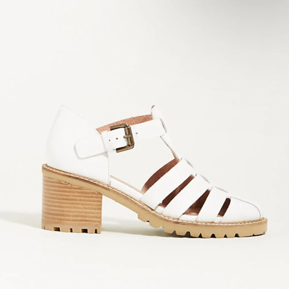 Seychelles Social Butterfly Women's Tan White Strappy Block‎ Heel Sandals